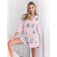 Chelsea Peers Short Button Up Pyjama Set With Star And Moon Print - Pink