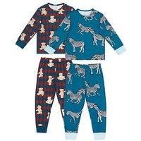 Chelsea Peers Unisex Kids 2 Pack Argyle Bear And Zebra Print Pyjamas - Multi