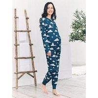 Chelsea Peers Maternity Long Sleeve Crew Neck Set With Sleeping Bunny Print In Polyester