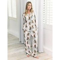 Chelsea Peers Long Button Up Set In Cotton - Off White