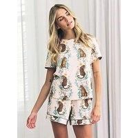 Chelsea Peers Crew Neck Short Set In Cotton - Off White