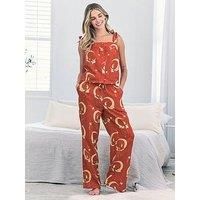 Chelsea Peers Tie Strap Button Down Cami With Tie Split Straight Leg Trousers - Orange