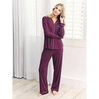 Chelsea Peers Long Button Up Set In Lenzing Modal - Burgundy