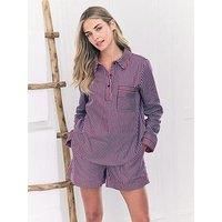 Chelsea Peers Half Placket Button Up Set With Boxer Short Set - Burgundy