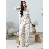 Chelsea Peers Classic Long Button Up Set In Cotton - White