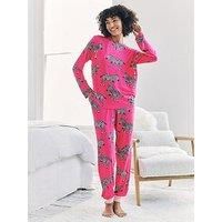 Chelsea Peers Classic Long Sleeve Crew Neck Set In Polyester - Bright Pink