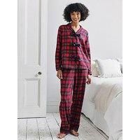 Chelsea Peers Long Button Up Pyjama Set With Front Bow Ties - Red