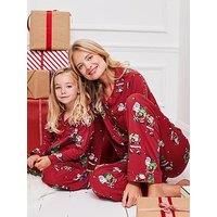 Chelsea Peers Ladies Christmas Long Button Up Printed Pyjama Set - Red