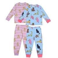 Chelsea Peers Unisex Kids 2 Pack Argyle Bear And Sleeping Cats Pyjamas - Light Purple