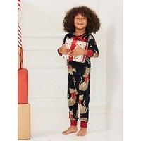 Chelsea Peers Unisex Kids Christmas Leopard Print Pyjamas - Navy