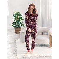 Chelsea Peers Classic Long Sleeve Crew Neck Pyjama Set In Polyester - Burgundy - Red