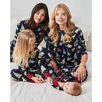 Chelsea Peers Ladies Christmas Dinosaur Long Sleeve Crew Neck Set In Polyester - Dark Blue