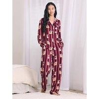 Chelsea Peers Classic Long Button Up Set - Burgundy