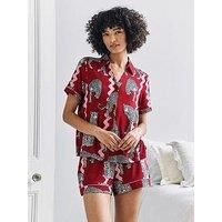 Chelsea Peers Short Printed Button Up Pyjama Set - Red