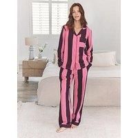 Chelsea Peers Classic Long Button Up Set In Cotton Pyjama Set - Pink