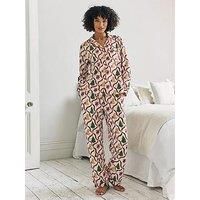 Chelsea Peers Christmas Classic Long Button Up Set In Cotton - White