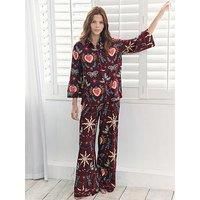 Chelsea Peers Flared Sleeve Button Up And Wide Leg Bottoms Pyjama Set - Red