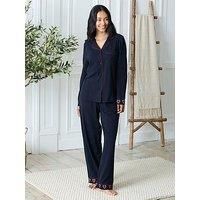 Chelsea Peers Classic Long Button Up Set - Navy