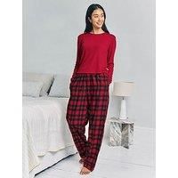 Chelsea Peers Long Sleeve Top With Tartan Trouser Pyjama Set - Red