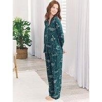 Chelsea Peers Classic Long Button Up Pyjama Set - Teal - Green