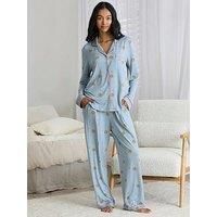 Chelsea Peers Classic Long Button Up Set In Lenzing Modal - Blue
