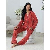 Chelsea Peers Classic Long Button Up Set In Lenzing Modal - Red