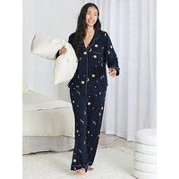 Chelsea Peers Classic Long Button Up Set - Dark Blue
