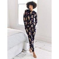 Chelsea Peers Classic Long Sleeve Crew Neck Set In Lightweight Fleece - Navy