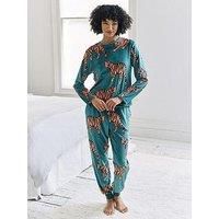 Chelsea Peers Classic Long Sleeve Crew Neck Set In Lightweight Fleece - Teal