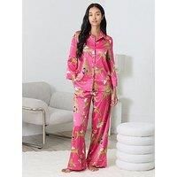 Chelsea Peers Flared Sleeve Button Up And Wide Leg Bottoms - Pink