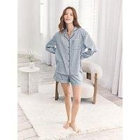 Chelsea Peers Chelssea Short Button Up Set In Woven Cotton - Blue