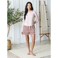 Chelsea Peers Henley Pointelle Top With Cotton Boxer Bottoms - Pink