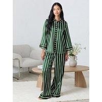 Chelsea Peers Flared Sleeve Button Up And Wide Leg Bottoms - Green
