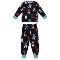 Chelsea Peers Unisex Kids Skiing Dog Print Pyjamas - Navy