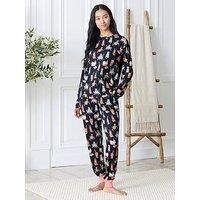 Chelsea Peers Classic Printed Long Sleeve Pyjama Set - Dark Blue