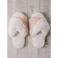 Chelsea Peers Womens Faux Fur Cross Over Slippers - Multi