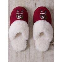Chelsea Peers Womens Cord Slippers With Embroidery - Red
