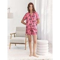 Chelsea Peers V Neck Button Up Short Pyjama Set In Satin - Pink