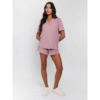 Loungeable Rib Short Sleeve Traditional Shirt And Shorts
