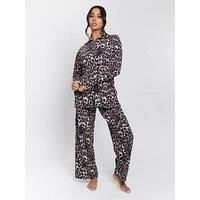 Loungeable Leopard Soft Knit Long Sleeved 1/4 Zip Top - Multi
