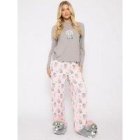 Loungeable Pamper Paws Long Sleeved Top And Trouser Set In Grey