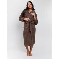 Loungeable Chunky Sherpa Hooded Maxi Dressing Gown - Beige