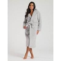 Loungeable Chunky Sherpa Hooded Maxi Dressing Gown - Grey