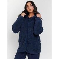 Loungeable Borg Button Lounge Hooded Cardigan - Navy