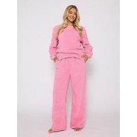 Loungeable Borg Jumper & Wide Leg Lounge Set - Pink