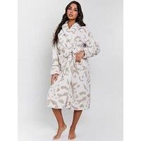 Loungeable Leopard Cutwork Maxi Dressing Gown - Beige