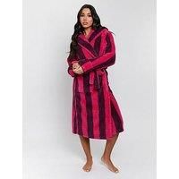 Loungeable Chunky Sherpa Stripe Midi Hooded Dressing Gown In Purple
