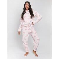 Loungeable Bow Sherpa Hoodie With Jogger Twosie - Pink