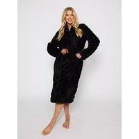 Loungeable Bubble Faux Fur Hooded Robe - Black