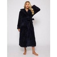 Loungeable Plush Luxury Maxi Hooded Dressing Gown - Navy - Blue